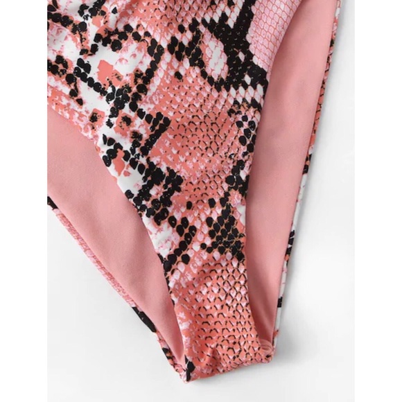 NWT Deep V Pink Snake Print One Piece - Picture 3 of 4